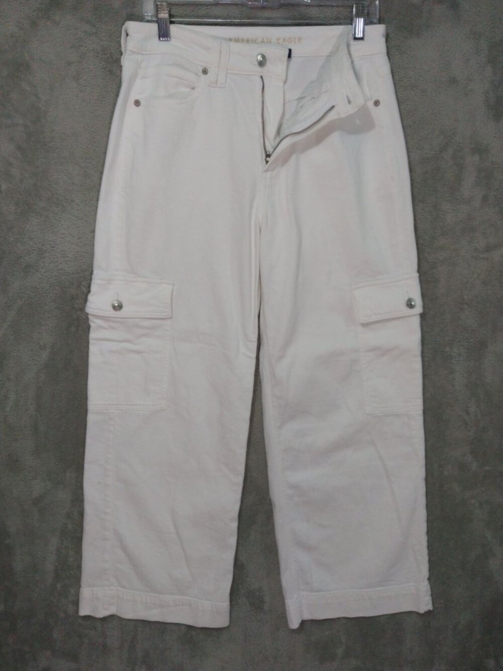 American Eagle Pants Women 6 Short White Cargo Baggy Wide Leg Super High Rise